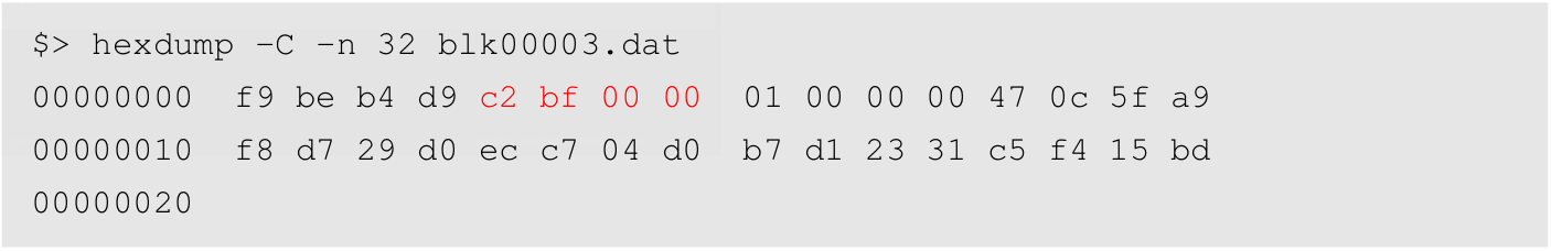 Hex dump with block length highlighted